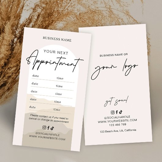 Boho Arch Neutrals Beige Monogram Schoonheidssalon Afsprakenkaartje