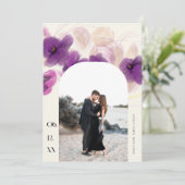 Boho Arch Paars Orchid Elegant Chic Photo Wedding Save The Date (Staand voorkant)