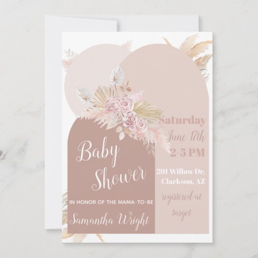 Boho Arch Pampas Baby shower Uitnodiging (Voorkant)