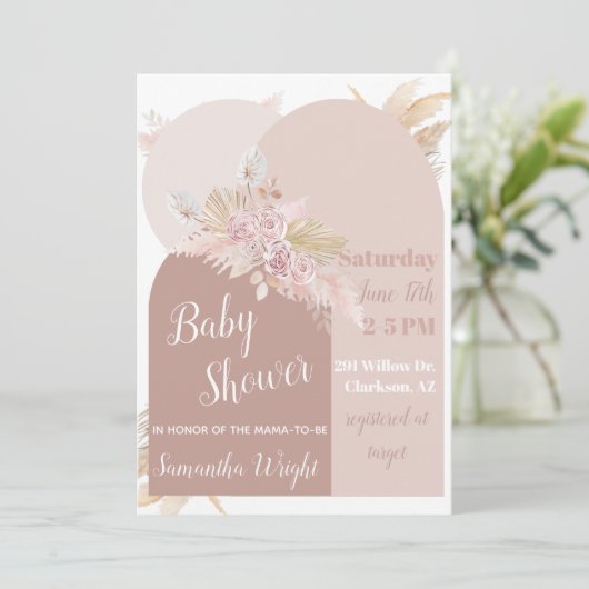 Boho Arch Pampas Baby shower Uitnodiging (Staand voorkant)