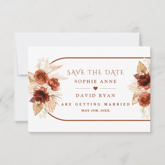 Boho Arch Pampas Grass Bloemen Terracotta Bruiloft Save The Date (Voorkant)