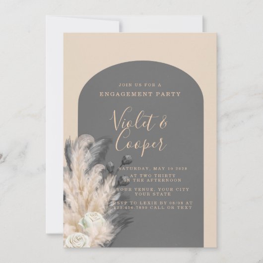 Boho Arch Pampas Grass Floral Engagement Party Kaart (Voorkant)