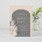 Boho Arch Pampas Grass Floral Engagement Party Kaart (Staand voorkant)