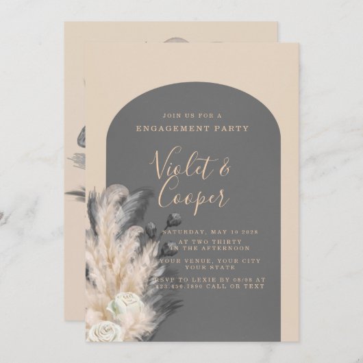 Boho Arch Pampas Grass Floral Engagement Party Kaart (Voorkant / Achterkant)