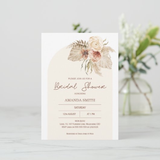 Boho Arch Pampas Grass Floral Vrijgezellenfeest Kaart (Staand voorkant)