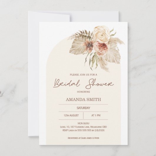 Boho Arch Pampas Grass Floral Vrijgezellenfeest Kaart (Voorkant)