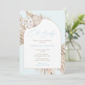 Boho Arch Pampas Grass Light Blue Boy Baby shower Kaart (Staand voorkant)