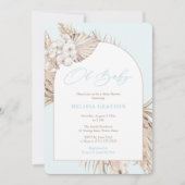 Boho Arch Pampas Grass Light Blue Boy Baby shower Kaart (Voorkant)