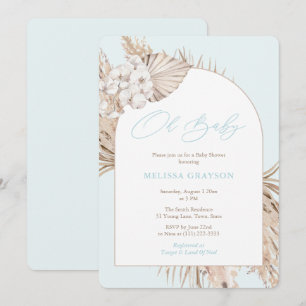 Boho Arch Pampas Grass Light Blue Boy Baby shower Kaart