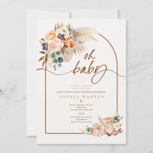 Boho Arch Pampas Grass Pumpkin Baby shower  Kaart (Voorkant)