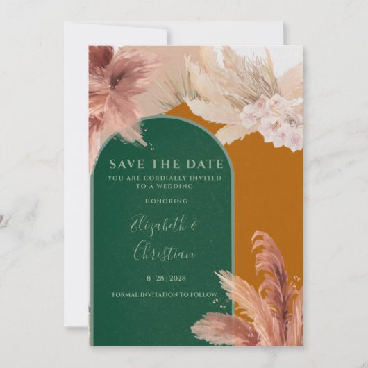 Boho Arch Pampas grass Save the Date Kaart (Voorkant)