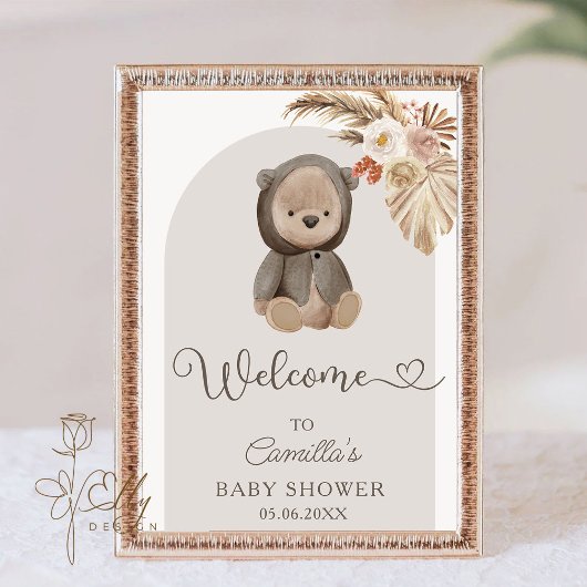 Boho Arch Pampas Grass Teddy Bear Baby shower Poster