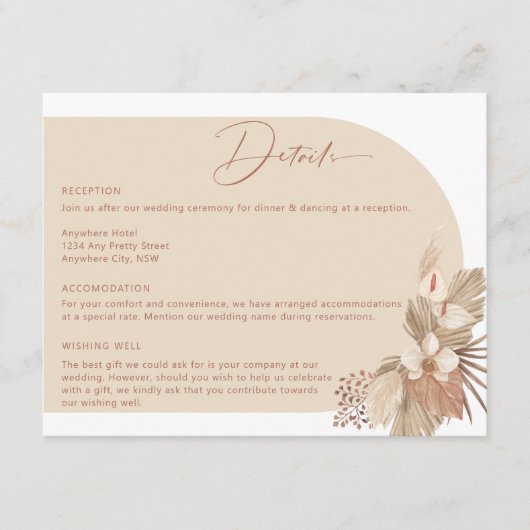 Boho Arch Pampas Grass-uitbreidingskaart Informatiekaartje (Voorkant)