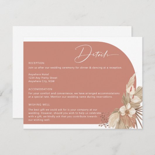 Boho Arch Pampas Grass-uitbreidingskaart Informatiekaartje (Voorkant / Achterkant)