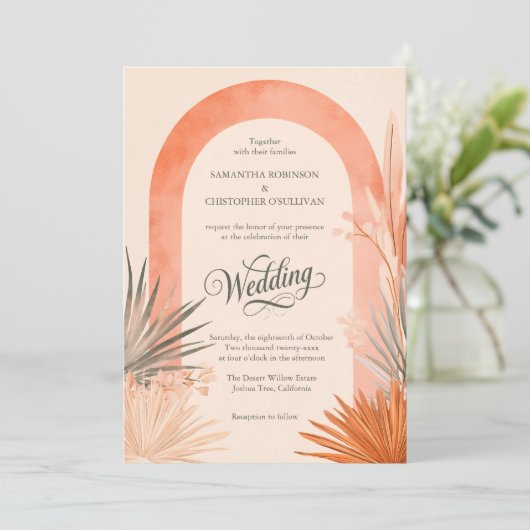 Boho Arch Pampas Grass Wedding Kaart (Staand voorkant)