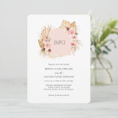 Boho arch pampas graszoet roze initiaal bruiloft kaart (Staand voorkant)