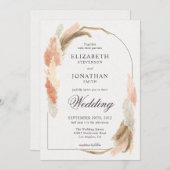 Boho arch pampas moderne huwelijksuitnodiging kaart (Voorkant / Achterkant)