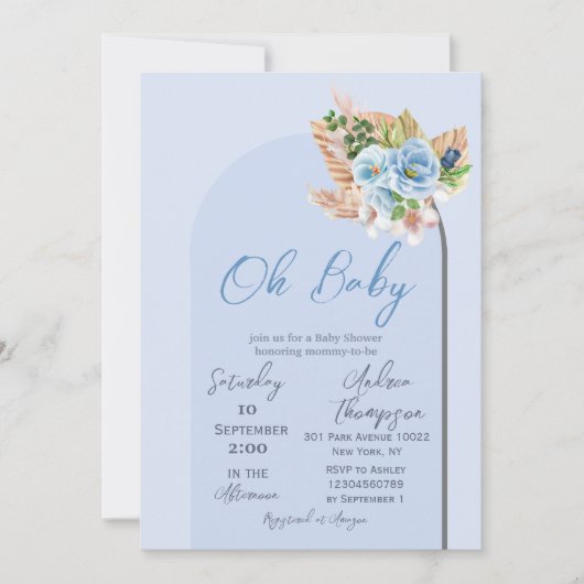 Boho Arch Pampasgras Bloemen Oh Boy Baby Shower Kaart (Voorkant)