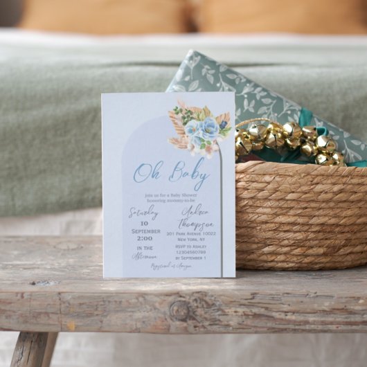 Boho Arch Pampass Grass Floral Oh Boy Baby shower Kaart