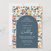 Boho arch perzik geel en crème wilde bloemen kaart (Voorkant)