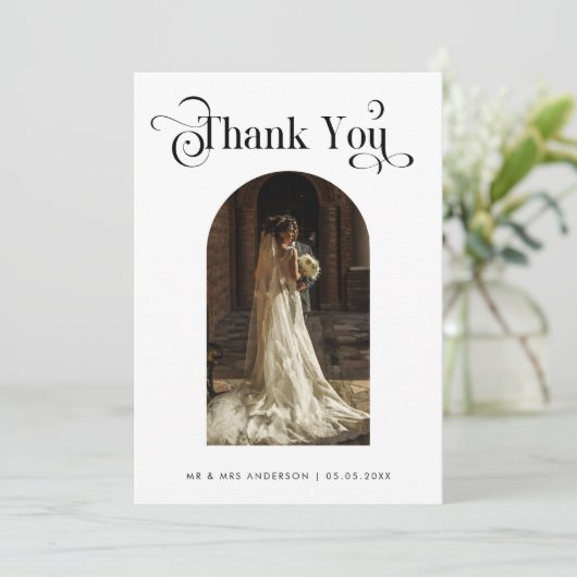 Boho Arch Photo & Retro  Weddenschap Bedankkaart (Staand voorkant)