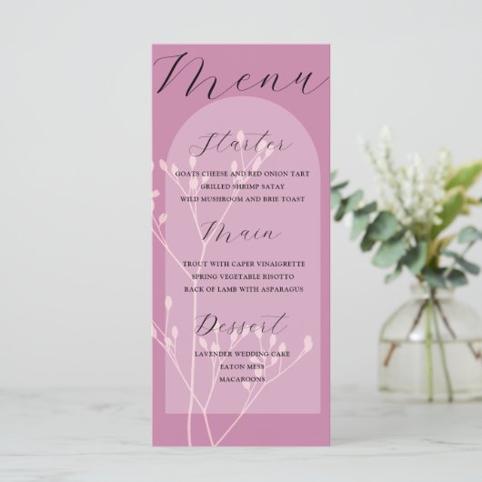 Boho Arch Pink Foliage Wedding Menu (Staand voorkant)