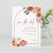 Boho Arch Pompoen Herfst Bloem Terracotta Save The Date (Staand voorkant)
