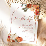 Boho Arch Pompoen Herfst Bloemen Terracotta Save The Date<br><div class="desc">Bewaar de Date uitnodigingen in prachtige herfstkleuren met pompoenen en bloemen.</div>