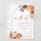 Boho Arch Pompoen Herfst Bloemen Terracotta Save The Date (Voorkant)
