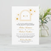 Boho Arch Retro Gele Daisy All in One Trouw Kaart (Staand voorkant)
