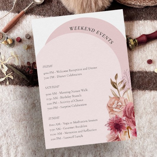 Boho Arch Roze Bloemen Weekend Verjaardagsroute Kaart