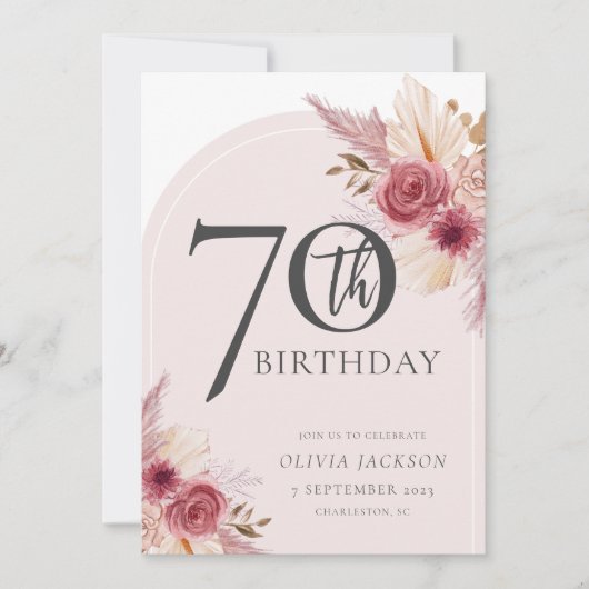 Boho Arch Roze Bloemen Weekend Verjaardagsroute Kaart (Voorkant)