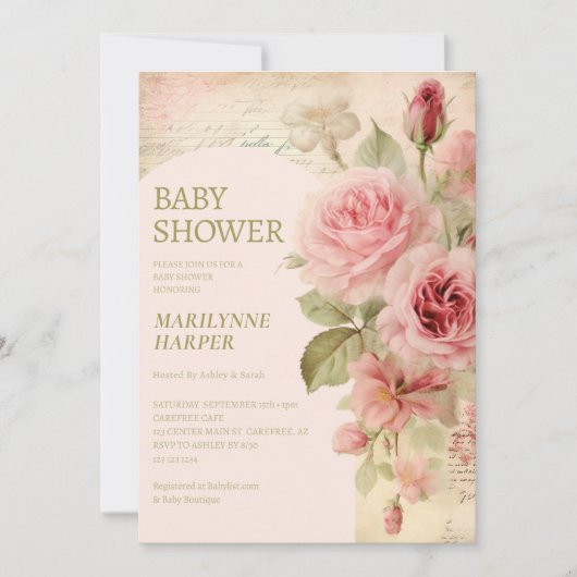 Boho Arch  Rozen Baby shower Kaart (Voorkant)