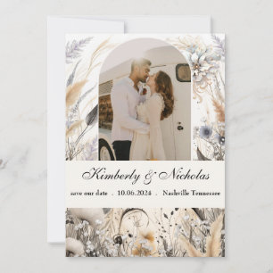 Boho Arch Rustiek Aarde Pampas Bloemen Botanisch Save The Date