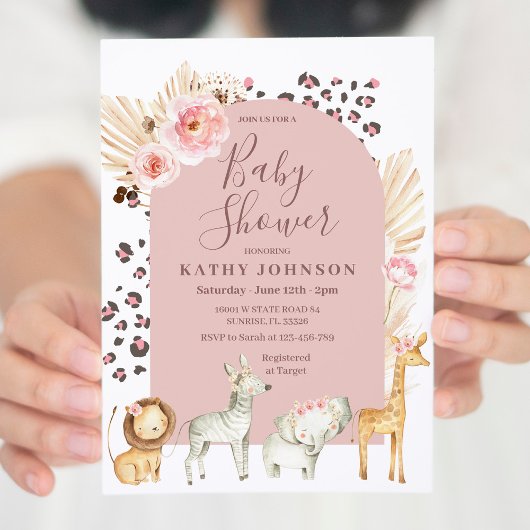 Boho Arch Safari Oerwoud Animals Baby shower Invit Kaart