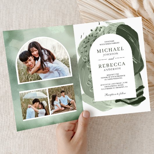 Boho Arch Sage Groene Kwaststreken QR Code Trouwen