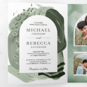 Boho Arch Sage Groene Kwaststreken QR Code Trouwen Drieluik Uitnodiging (Binnenzijde eerst)