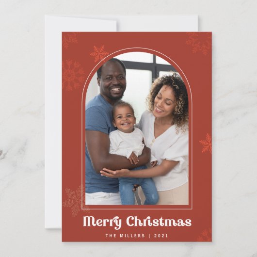 Boho Arch sneeuwvlokken Foto Merry Kerstmis Kaart (Voorkant)