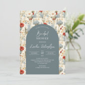 Boho arch stoffige blauwe en bordeauxrode wilde bl kaart (Staand voorkant)