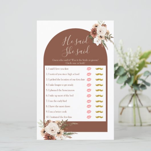 Boho Arch Terracota Hij zei dat ze Kaart van games (Staand voorkant)