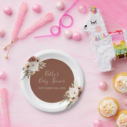 Boho Arch Terracota White Floral Party Papieren Bordje (Feest)