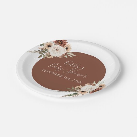 Boho Arch Terracota White Floral Party Papieren Bordje (Gekanteld)