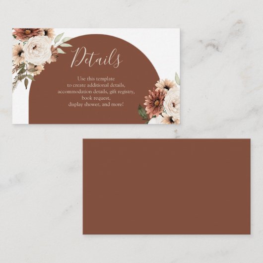 Boho Arch Terracotta Baby shower Details Kaart (Voorkant / Achterkant)