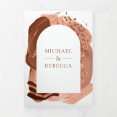 Boho Arch Terracotta Brush Strokes QR Code Weddens Drieluik Uitnodiging (Cover)