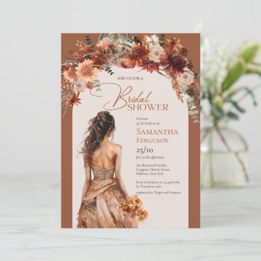 Boho arch terracotta herfst floral vrijgezellenfee kaart (Staand voorkant)