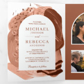Boho Arch Terracotta Kwaststrepen QR Code Bruiloft Drieluik Uitnodiging (Binnenzijde eerst)