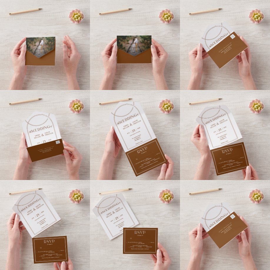 Boho Arch Terracotta Wedding Uitnodiging met foto