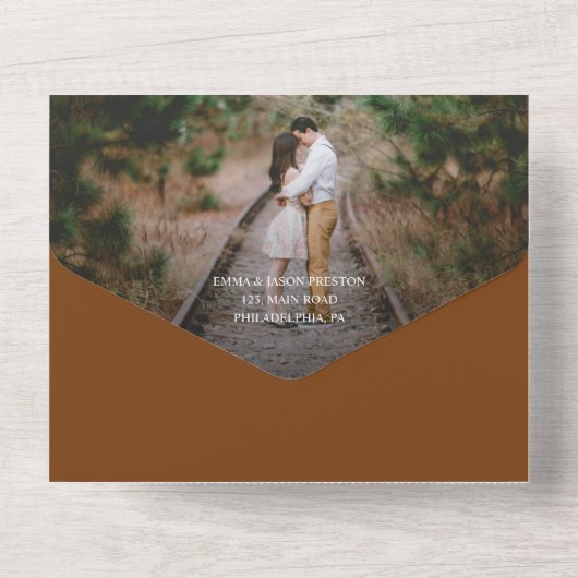Boho Arch Terracotta Wedding Uitnodiging met foto (Achterkant)