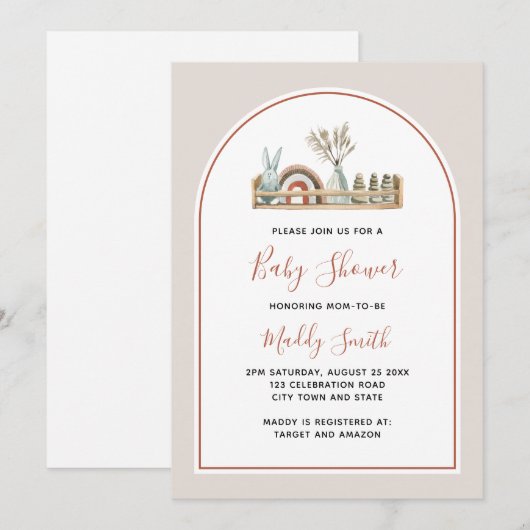 Boho Arch Toys Terracotta Rainbow Baby shower Kaart (Voorkant / Achterkant)