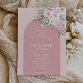 Boho Arch Tropical Floral Dusty Roos Wedding Kaart